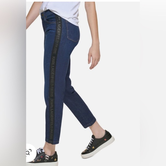 Karl Lagerfeld Paris Women's monogram dark Indigo Wash Straight Leg Jeans Size 6 - Picture 1 of 13